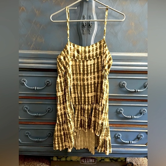 Urban Outfitters Green Tie Dye Summer Spaghetti Strap Dress Mini Tiered Loose - Picture 3 of 6